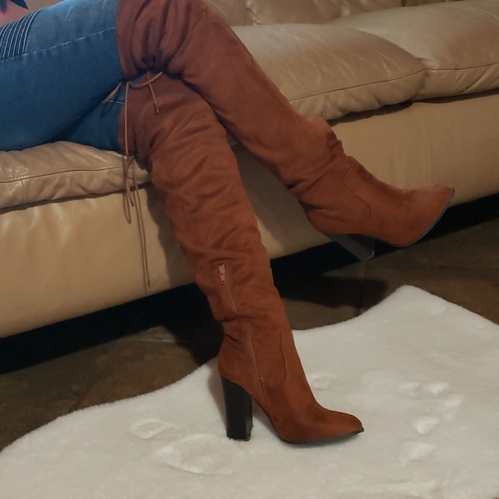 Western Women brown suede knee high boot size 8.5 square heel - Picture 3 of 11